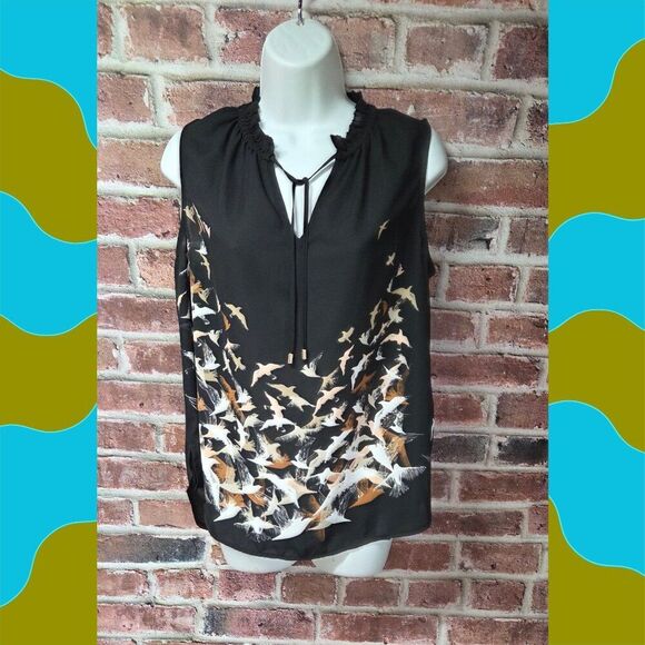 Apt 9 Sleeveless Top M | Ravens Bird Print V Neck Lightweight Boho Chic Black - Picture 1 of 7